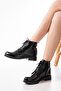 165-225 Black Patent Leather Lace up Zippered Daily Women's Boots - 2