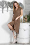 Light Brown V-Neck Low Sleeve Casual Muslin Woven Dress - 6