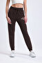 Women's Brown Two-Thread Combed Cotton Embroidered Corded Regular Waist Jogger Sweatpants / School Sweatpants - 2