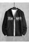 Dream Maker Text Sweatshirt Zippered Cardigan - Black Printed Oversize Pocket Winter Hoodie