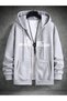 Los Angeles Star Zipper Cardigan - Gray Printed Oversized Pocket Winter Hoodie - 2