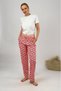 Women's Cotton Elastic Waist Ribbon Patterned Pajama Bottoms with Pockets and Red Bow