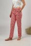 Women's Cotton Elastic Waist Ribbon Patterned Pajama Bottoms with Pockets and Red Bow - 7