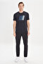Men's Black Slim Fit Slim Fit Cotton Printed Crew Neck T-Shirt - 3