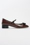 Stela Brown-Black Patent Leather Bow Women's Heeled Ballerina Shoes - 4