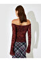 Boat Neck Floral Asymmetrical Cut Long Sleeve Tulle T-Shirt - 4