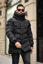 Men's Winter Long Coat with Hooded Side Zipper Detail - 7
