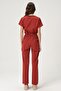 Stretch Fabric Scrubs Tile Red Batwing Sleeve Doctor Nurse Uniform Set - 6