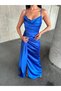 Rope Strap Draped Slit Satin Long Evening Dress - 2