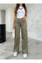 Light Green Cargo Pocket Lycra High Waist Wide Leg Trousers - 5
