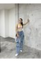 Blue High Waist Multi-Pocket Straight Fit Cargo Pants - 6