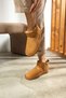 Mini Tan Suede Ankle Boots Furry Flat Sole Women's Shoes - 4