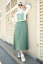 Rose Printed Slit Detailed Tunic Sweatshirt and Pleated Skirt Set