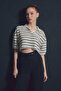 Polo Neck Striped Openwork Blouse