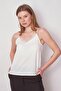 Women's Lycra-Free Stylish Fabric Collar Lace Rope Strap Blouse-Cream - 3