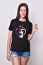 Printed Crew Neck Wrinkle-Resistant Span Blend Stylish Short Sleeve T-Shirt Blouse - Black Cat Heart Pattern - 6