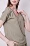 Women's V-Neck Short Sleeve Lycra Span Fabric Stylish T-Shirt Blouse-Khaki - 6