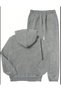 Girl's Gray Hooded Double Heart Printed Zippered Cardigan-Sweatpants Set - 2