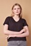 Women's V-Neck Short Sleeve Lycra Fabric Stylish Blouse-Black - 4