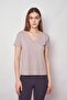 Women's V-Neck Short Sleeve Lycra Fabric Stylish T-shirt Blouse-Grey