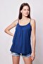 Women's Span Blended Stylish Fabric Rope Strap Front Gathered Adjustment Strap T-Shirt Blouse-Navy Blue - 4