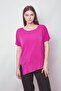 Women's Stretch Fabric Crepe Fabric Boat Neck Drop-Shoulder Asymmetrical Blouse - Magenta - 3