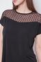 Women's Lycra Crepe Fabric Polka Dot Tulle Detailed Wide Zero-Neck Off-Shoulder Blouse - Black - 5