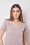 Women's V-Neck Short Sleeve Lycra Fabric Stylish T-shirt Blouse-Grey - 5