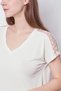 Women's Lycra Crepe Fabric Polka Dot Tulle Detailed V-Neck Off-Shoulder Blouse - Cream - 6