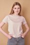 Women's Crew Neck Wrinkle-Free Span Blend Stylish Short Sleeve Stretch Fabric T-Shirt Blouse-Stone - 6