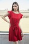 Crepe Fabric Lightweight Lycra Boat Neck Sleeves Flywheel Waist Lace-up Skirt Weighted Office Dress - Red