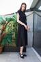 100% Iyocell Flowy Stylish Fabric Collared Off-Shoulder Double Sleeves Lace-Up Midi Length Below the Knee Dress-Siya
