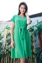 Linen Blend High Collar Off-Shoulder Tie-Waist Buttoned Knee-Length Casual Dress - Dark Green