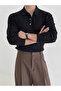 Men's Black Buttoned Polo Collar Knitwear Sweater