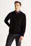 Men's Black Anti-Pilling Standard Fit Regular Cut V-Neck Knit Sweater - 6
