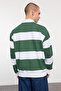 Khaki Polo Collar Striped Sweatshirt - Wide Cut Tmnaw25Sw00023 - 4