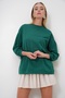 سويت شيرت نسائي طويل ذو ياقة دائرية باللون الأخضر الزمردي مقاس كبير ALC-X12917 - 4