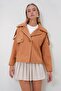 Women's Cinnamon Double Breasted Collar Button Detailed Unlined Jacket Alc-X12686