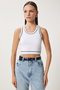 Women's White Striped Crop Tok Knitted Blouse Us00945 - 3