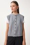 Women's Gray Crew Neck Buttoned Knitwear Vest Us00947 - 3