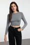 Siyah-Beyaz-Antrasit 3'lü Paket Crop Fitted/Vücuda Oturan Örme Bluz TWOAW25BZ00300 - 3