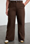 Kahverengi Yüksek Bel Geniş Paça %100 Pamuk Non-Stretch Büyük Beden Wide Leg Jeans TBBAW25CJ00001 - 3