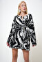 Women's Black Patterned Waist Belted Oversize Knitwear Cardigan Prm1073 - 3
