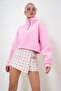 Women's Pink Half Zipper Three Thread Raised Crop Sweatshirt Prm1051 - 3