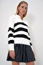 White Black Polo Collar Half Placket Color Block Sweater Alc-X12972 - 2