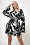 Women's Black Patterned Waist Belted Oversize Knitwear Cardigan Prm1073 - 4