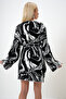 Women's Black Patterned Waist Belted Oversize Knitwear Cardigan Prm1073 - 6