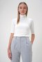 Women's White Turtleneck Half Sleeve Knitwear Blouse Alc-X13007