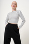 Women's White Crew Neck Striped Ribbed Blouse Prm1058 - 3