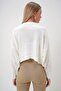 Women's Ecru Crew Neck Hairnet Patterned Hole Openwork Crop Sweater Alc-X12975 - 6